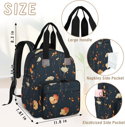 Shoblo Backpack Poppy Black Diaper Bag for Travel, Waterproof Diaper Bag with Insulated Bottle Pockets & USB Port