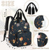 Shoblo Backpack Poppy Black Diaper Bag for Travel, Waterproof Diaper Bag with Insulated Bottle Pockets & USB Port