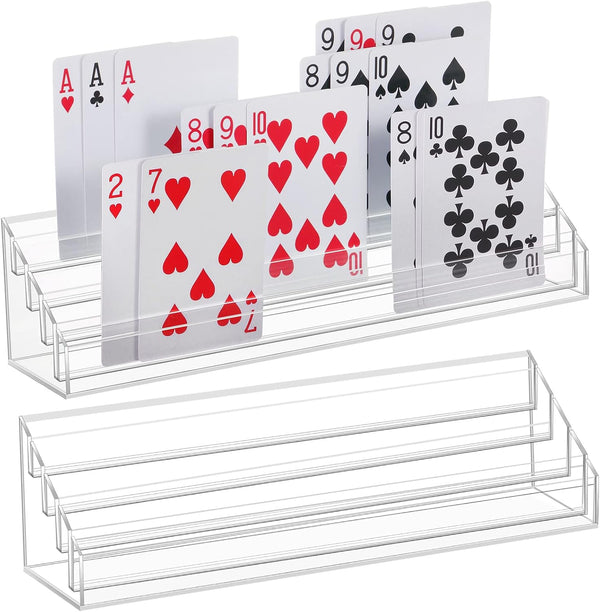 2 Pcs Playing Card Holders - Acrylic Organizers with 4 Slots for Seniors and Adults, 10 x 2.3 x 2.3 Inch