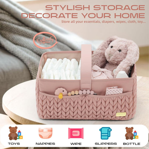 Luxurious Baby Diaper Caddy, Nursery Storage Basket for Newborn Boy and Girl, Travel Baby Basket for Diapers Baby