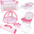 deAO Baby Doll Play Set, 6 Pcs Accessories for 12-14’’ Baby Doll with Crib, High Chair, Play Mat