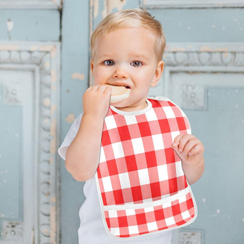 IHCVHQX 1 Pack Baby Feeding Bibs for Boys Girls Red Checkerboard Button Newborn Infant Bibs Teething Bib