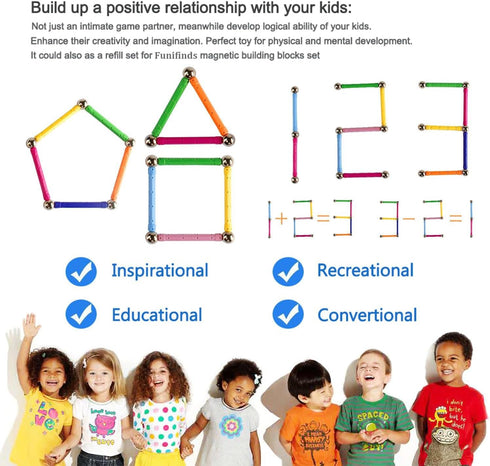 Funifinds 220PCS Set, 3D Magnetic Building Sticks Blocks, Magnet Educational Toys Magnetic Sticks Stacking Toys STEM