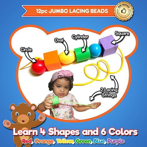 Set 2-in-1 12 12 Jumbo Beads & Bolts Game - Fine Motor Matching Educational Stringing & Twisting Toys for Toddlers
