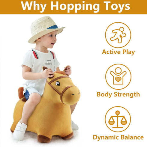 18 2 3 4 iPlay, iLearn Bouncy Pals Hopping Horse, Toddler Girl Boy Inflatable Bouncing Animal Hopper Toy, Outdoor