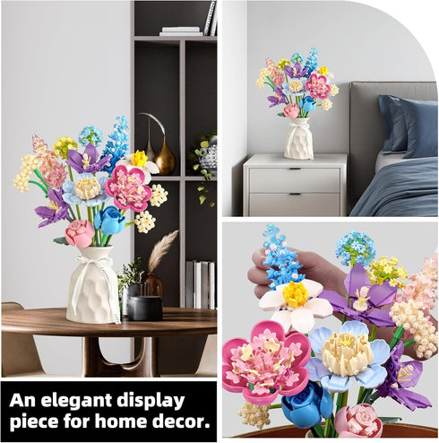 SUNHABI Set Flower Building for Adults Flower Bouquet Botanical Collection Unique Home Dcor or Office Dcor Great Gift