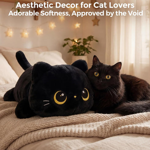 (13 Inch) Mewaii Cute Black Cat Plush Pillow, Kawaii Plushies Black Cat Stuffed Animals, Squishy Plushies, Cuddle Plush