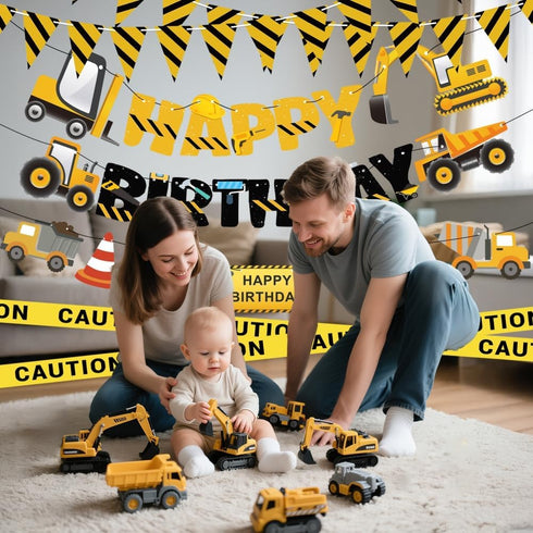 FIGEPO Set Construction Party Supplies Dump Truck Party Decorations with caution tape, construction pennant flags
