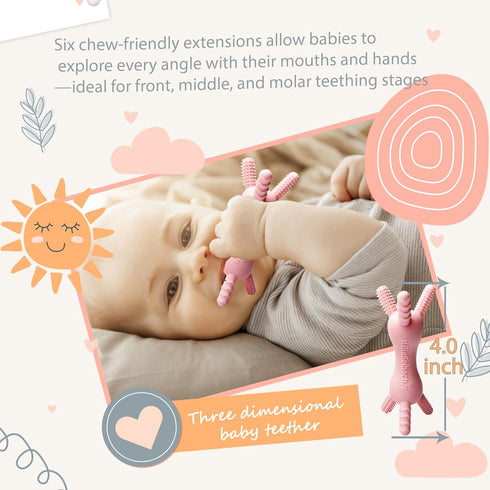 3D Toy,360-Degree 3D) BIGSPINACH Baby Teether, BPA-Free Multi-Texture Silicone Teething Stick Textured Design