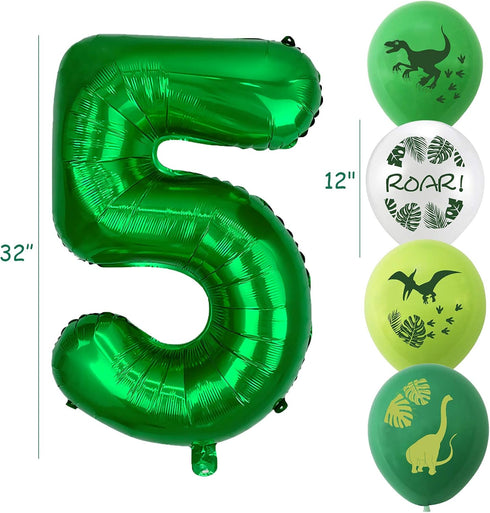 Dinosaur 5th Birthday Decorations, Large Foil Balloons, Happy Birthday Banner, Number 5 Balloon, Baby Shower
