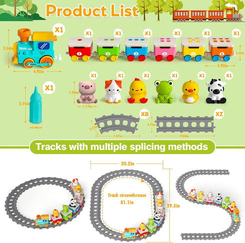 1 2 3 Set Counting, 18M+ Toddler Toys for Year Old, Electric Farm Animal Train with Music, Lights & Steam, Montessori