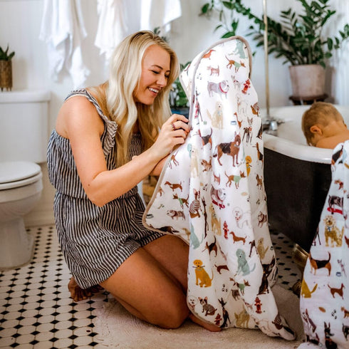 1-6 Little Unicorn Hooded Bath Towel | Absorbent Cotton & Terry Blend | Larger Size for Baby & Toddlers, Years (Woof)