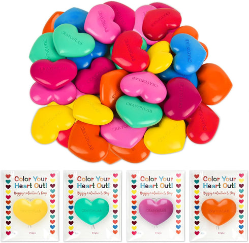 Ulema 28Pcs Colorful Heart Crayons with Cards, Valentines Day Gifts for Classroom, Girl