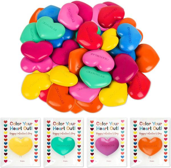 Ulema 28Pcs Colorful Heart Crayons with Cards, Valentines Day Gifts for Classroom, Girl