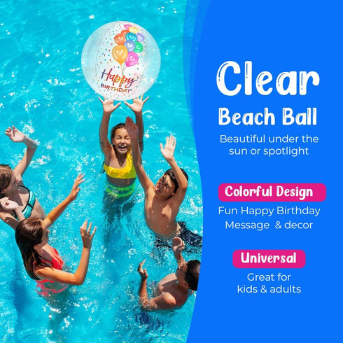 20" Clear Inflatable Beach Ball for Pool Birthday Party, Happy Birthday Decorations and Outdoor Fun Games