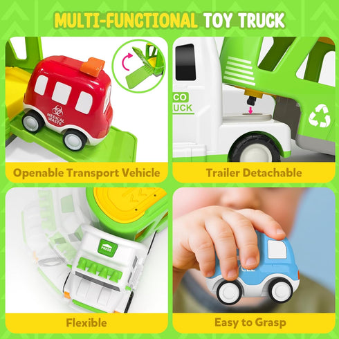 7-in-1 2 3 4 5 17" 6 2-5 Toddler Truck Toys for Year Old Boys - Longer Transport Eco Truck with Cute Pull Back Cars