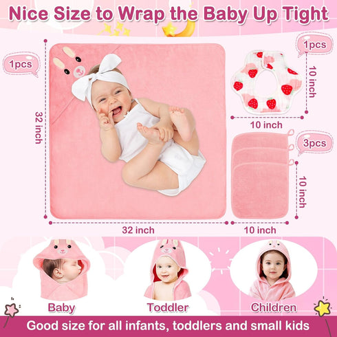 Sublaga 5 Set, 32x32 3 Set Pcs Baby Towels in Hooded Bath Towel, Pcs Baby Washcloths and Muslin Baby Bibs for Newborns