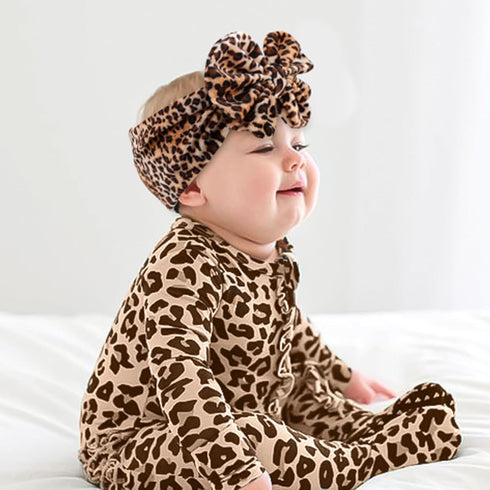 YanJie Hairband - Soft Velvet Baby Headbands with Big Bows in Leopard Color for Baby Girls from Newborn to Toddler