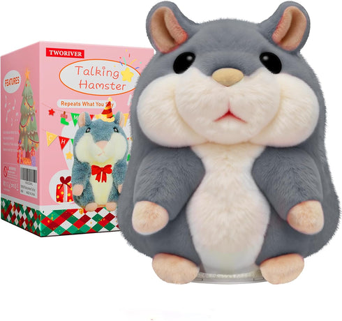 Talking Hamster Toy for Toddlers, Repeats What You Say, Birthday Gifts Ideas for Kids, Christmas Stocking Stuffers, Gray