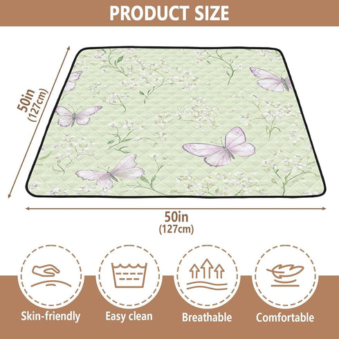 EtherSpher 50'' 50''para Green Spring Butterfly Large Sturdy Baby Girl Play mat for Indoor Outdoor Lightweight Foldable