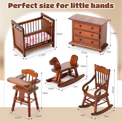 5 1: 12 Set Silipull Pcs Scale Wooden Dollhouse Furniture Miniature Wood Bedroom Furniture Wooden Dollhouse Accessories
