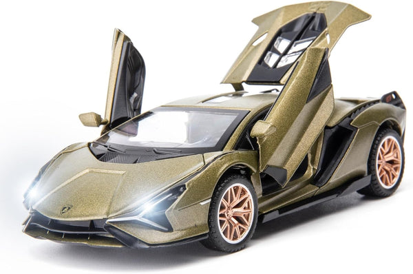 BDTCTK Lambo Sian FKP37 Car Model Toy, 1:32 Child Sound and Light Pull Back Car, Army Green Zinc Alloy Casting