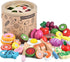 WHOHOLL Wooden Play Food for Kids Kitchen Playset - Montessori Pretend Cutting Food Toys for 2+ Year Old