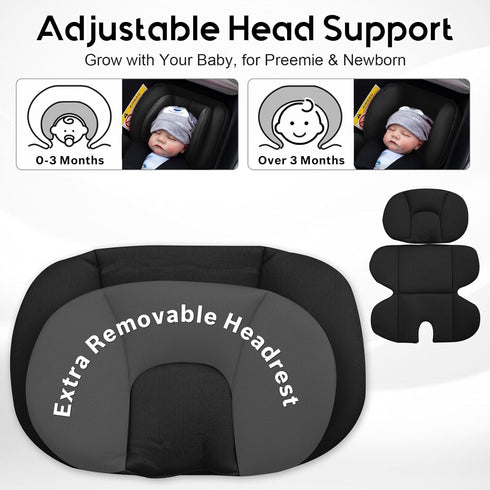 2 Infant Car Seat Insert with Headrest for Preemie to Toddler, Thickened Baby Car Seat Head Support for Side Impact