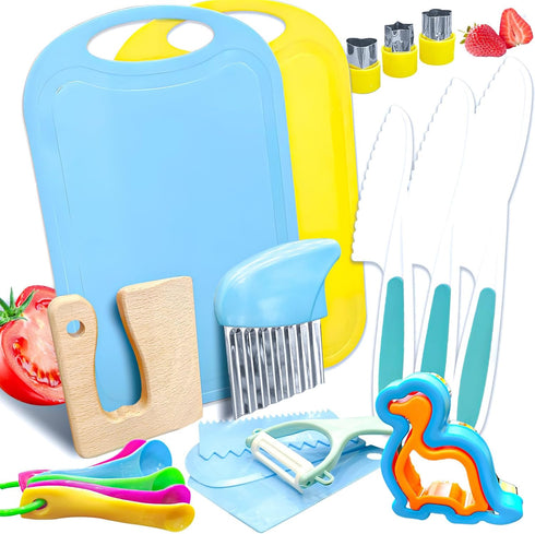 OLRMA 20PCS Kids Knife Set for Real Cooking, Child-Friendly Plastic Toddler Kitchen Tools,