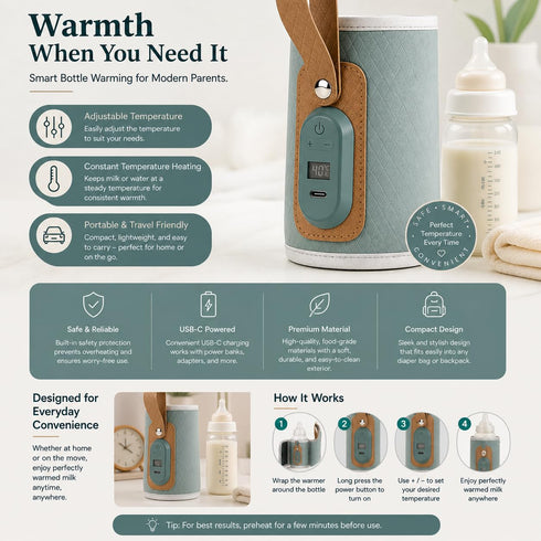 Generic Portable Baby Bottle Warmer Travel Bag, Milk Bottle Heating Cover, PU Insulated Bottle Warmer Pouch