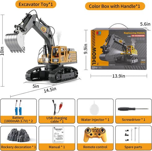 KASQERT 1:14 Boys,14 6 7 8 9 10 11 12 Remote Control Excavator Toys for Channel RC Digger Construction Toys
