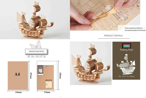 3D Wooden Puzzles for Adults, DIY Pirate Ship Model Kit and Room Decoration, Educational Desk Toys