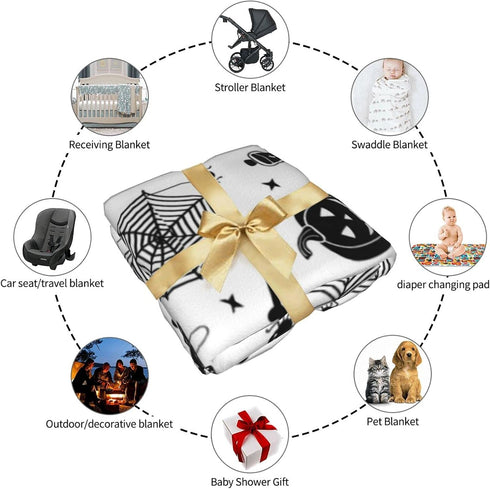 Christmas Halloween Bat Goth Pumpkin Skull Newborn Baby Swaddle Blanket, Soft Large Muslin Wrap Receiving Gifts
