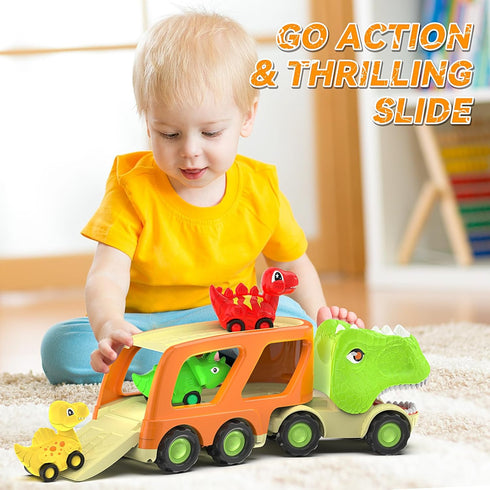 2-4 3-5 6 2+ Veslier Dinosaur Toys for Kids with Dinosaur Car Vehicles, Dino Transport Carrier Truck with Music