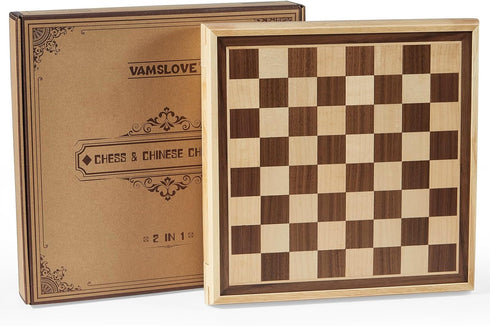 VAMSLOVE 13" Chess Chinese Checkers 2 in 1 Wooden Board Game Set with Pieces Storage Drawer, Bonus Marbles for Birthday