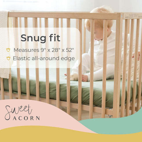9" 28" 52" Fitted Crib Sheets - Organic Cotton Jersey Knit Crib Beddings - Fits Standard Baby Crib Mattress - x x - Bay