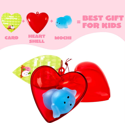 28 Packs JOYIN Valentines Day Gifts for Kids, Glow Mochi Squishy Toys with Heart Funny Valentines Day Cards for Kid
