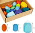 16 Pcs Colored Wooden Stacking Blocks, Solid Wood Rocks Building Toys for Kids Toddlers Educational Games