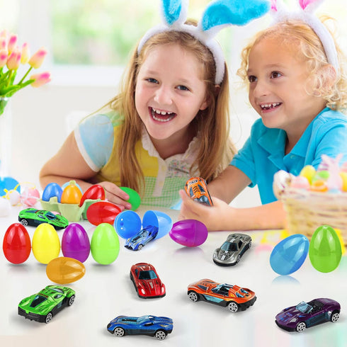 12Pack OCHIDO Easter Eggs Filled with Die-Cast Cars, Prefilled Easter Eggs with Toys Inside for Kids Easter Basket