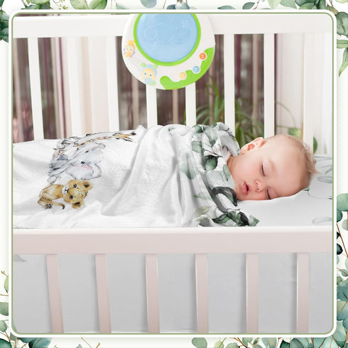 HunnmingRe Set 3 Set Baby Safari Animals Crib Bedding Pcs Crib Baby Blanket, Fitted Sheet, Pillowcase Soft Flannel
