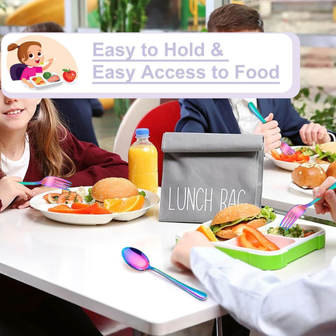 E-far 10-Piece Rainbow Toddler Utensils, Stainless Steel Silverware Set for Kids, Safe Forks and Spoons