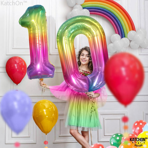 KatchOn Giant Rainbow 10 Balloon Number - 40 Inch for 10th Birthday Party Decorations and Happy Anniversary