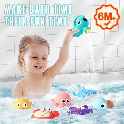 1-3, Set 6-12 Mold Free Baby Bath Toys for Toddlers No Hole Ocean Animal Bathtub with Mesh Organizer, Sensory Water