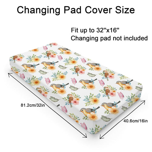 Watercolor Birds Boho Floral Changing Pad Covers for Baby Boy Girl 32''x16'' Birds Butterflies Flowers Leaves Fitted Diaper Change Table Pad Covers Mats Soft Breathable Cradle & Bassinet Sheets