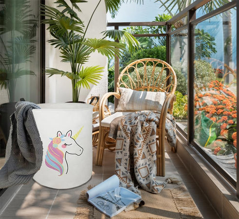 19.7" Round Kids Laundry Clothes Hamper with Handles, Unicorn Pattern, Portable Baby Toys Storage Organizer