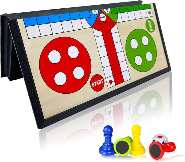 KIDAMI Mini Magnetic Ludo Travel Board Game Set, Folding Design and Light-Weight,