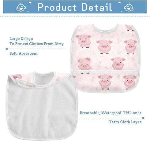 IHCVHQX 1 Pack Baby Feeding Bibs with Adjustable Snaps Cute Pig Infant Teething Drooling Bib for Toddler Girls Boys