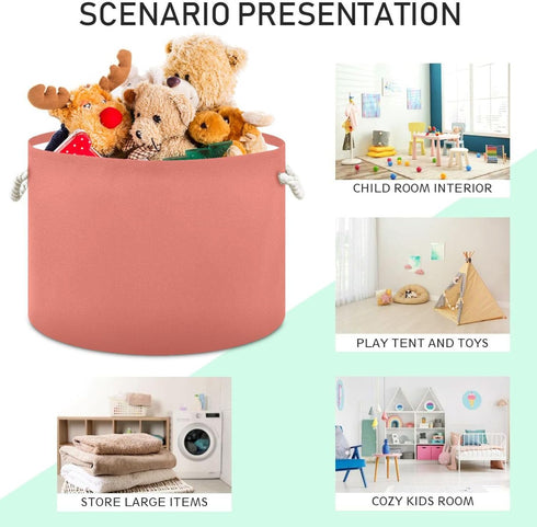 Salmon Canvas Storage Bins - Round Baby Laundry Basket
