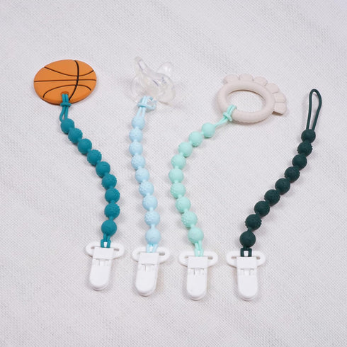 4 Pcs Green Baby Silicone Teething Pacifier Clip,One-piece Design,Round Shape,Textured Surface,BPA Free.