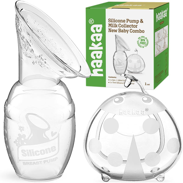 haakaa Manual Breast Pump for Breastfeeding 4oz/100ml and Ladybug Milk Collector 2.5oz/75ml